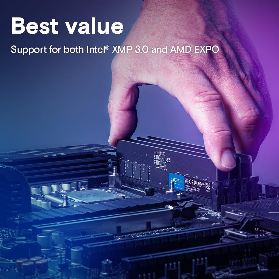 8GB DDR5 RAM, 4800Mhz Desktop Memory, UDIMM 288-Pin, Compatible with 13Th Gen Intel Core and AMD Ryzen 7000 - CT8G48C40U5