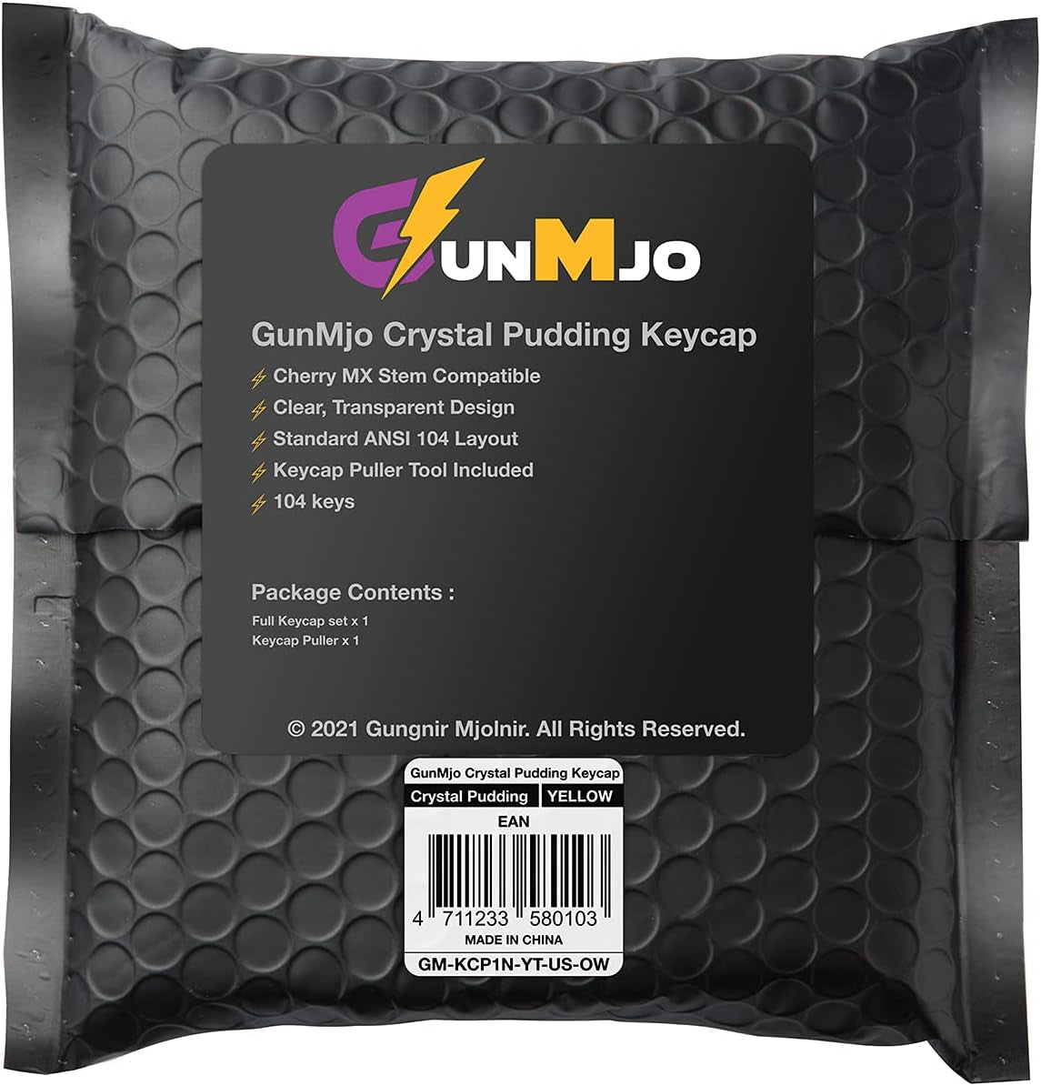 Crystal Pudding Keycap for Gaming Keyboard with Cherry MX Switches, ABS Translucent Keycaps for Backlit Mechanical Keyboard, OEM Profile 104 Keys with 6.25U Space Bar, Painted Yellow Color