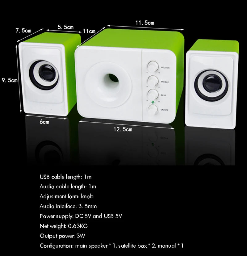 2.1 Usb-Powered Desktop Speakers, Knob Control, Computer Stereo Speaker with Subwoofer Gaming and Multimedia PC Speakers