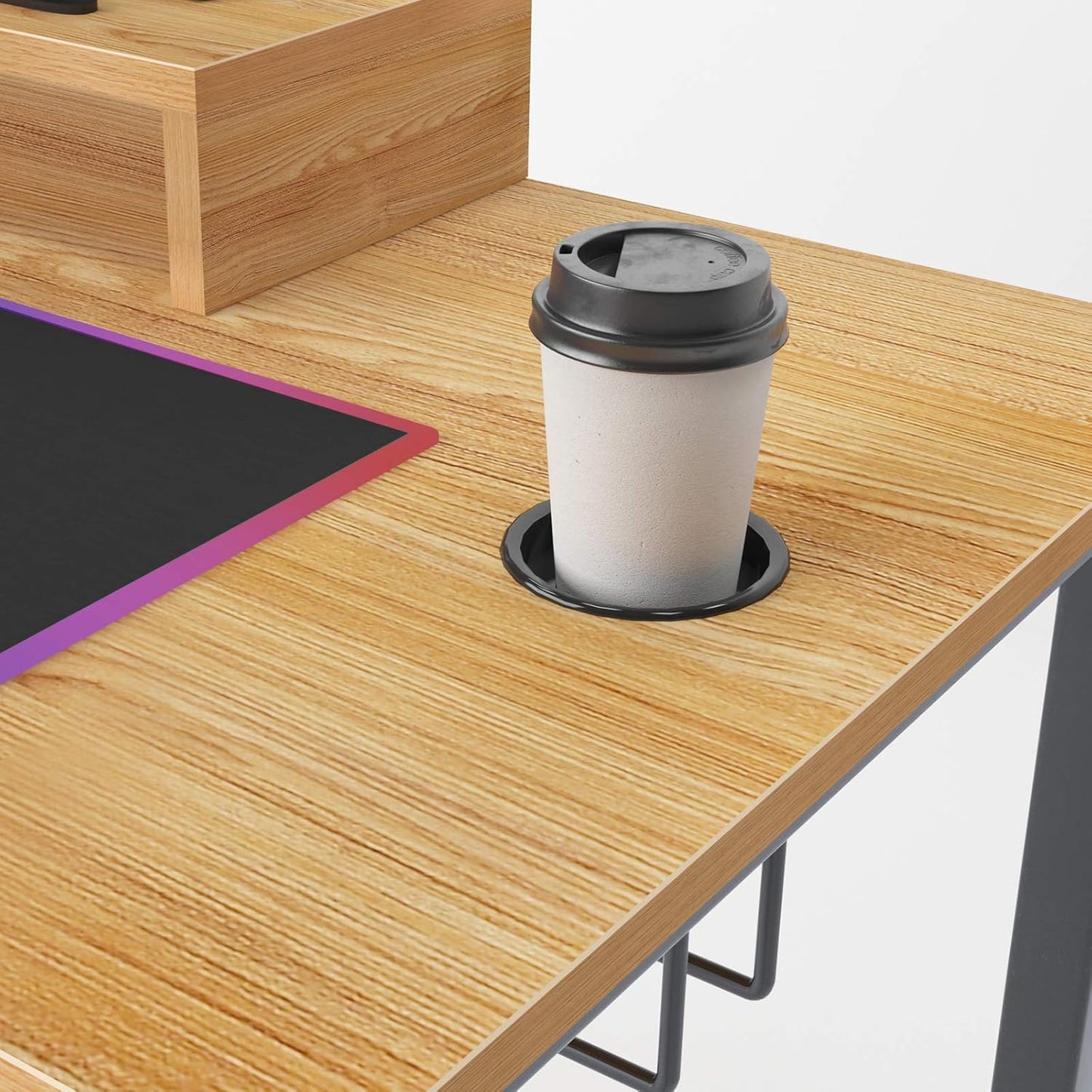 Gaming Computer Desk with RGB LED Mouse Pad, 47 Inches All-In-One Gaming Table/Workstation with Display Stand, ND14 Pro, Teak and Black Legs, 1 Pack