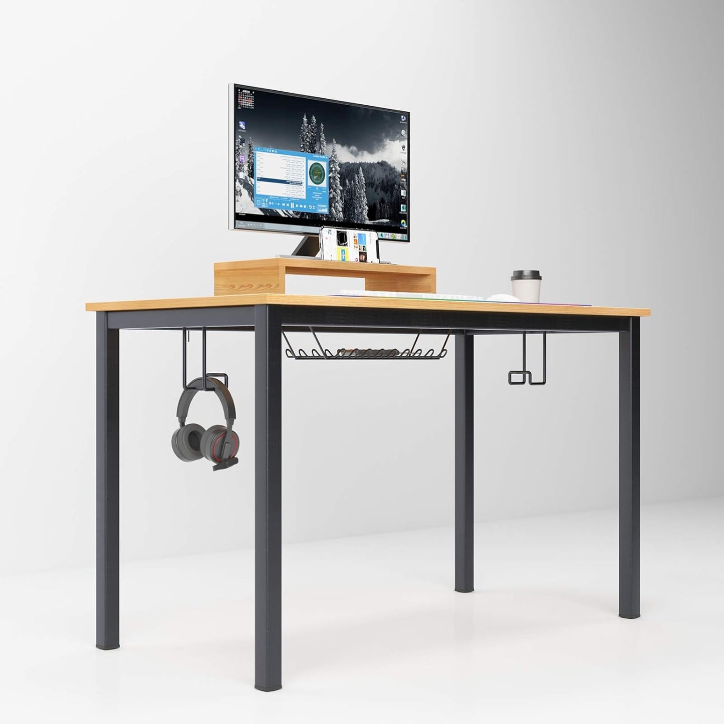 Gaming Computer Desk with RGB LED Mouse Pad, 47 Inches All-In-One Gaming Table/Workstation with Display Stand, ND14 Pro, Teak and Black Legs, 1 Pack