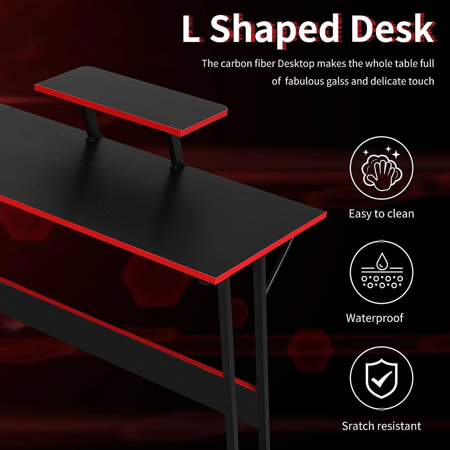 L-Shaped Gaming Desk 50 Inches Corner Computer Desk, Home Office Desk with Large Desktop Gaming Table for Adults&Kids,Black