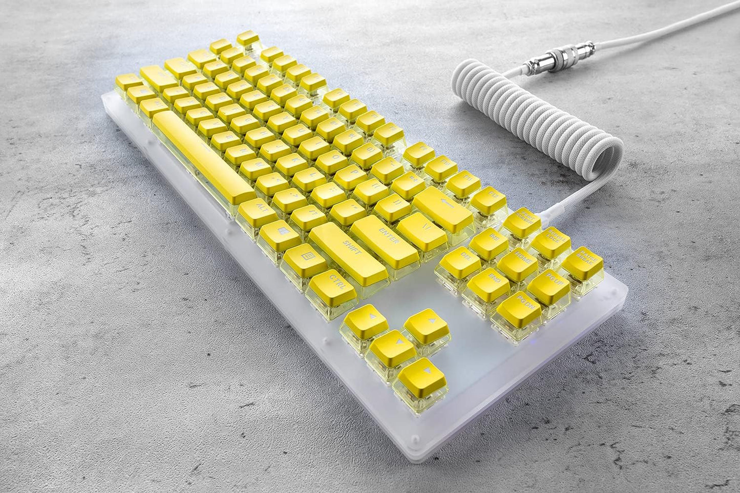 Crystal Pudding Keycap for Gaming Keyboard with Cherry MX Switches, ABS Translucent Keycaps for Backlit Mechanical Keyboard, OEM Profile 104 Keys with 6.25U Space Bar, Painted Yellow Color