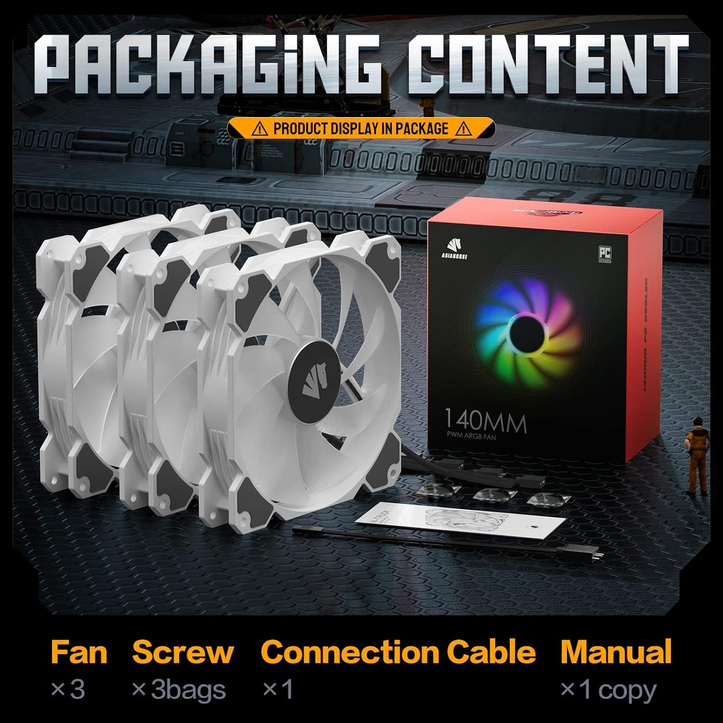 140Mm Argb Pwm Fan, Triple Computer Case Fan with Advanced Hydraulic Bearing for Silent Operation, Standard 140 Mm Case Fan with 3 Pin Interface(3Pack White)