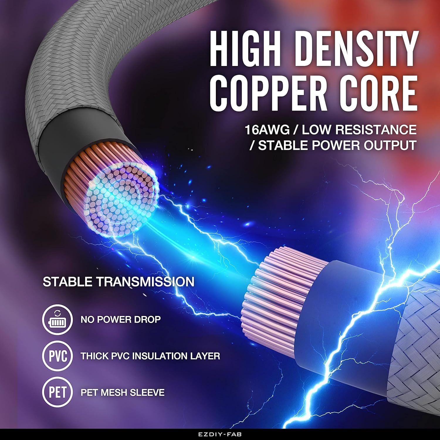 PSU Cable Extension Kit - Sleeved 16 AWG Custom Power Supply Extension 24/8/6/4+4-PIN with Combs - Black/Grey