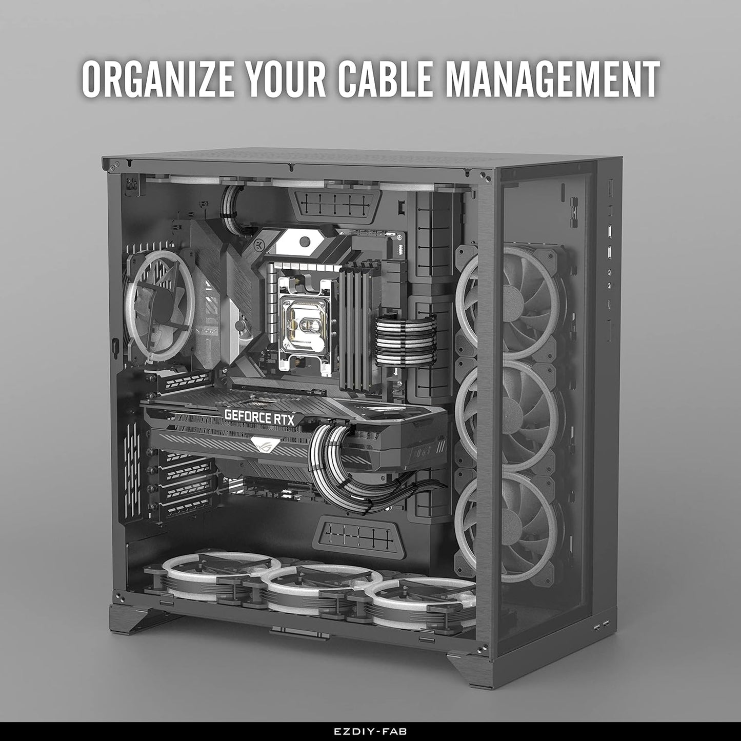 PSU Cable Extension Kit - Sleeved 16 AWG Custom Power Supply Extension 24/8/6/4+4-PIN with Combs - Black/Grey