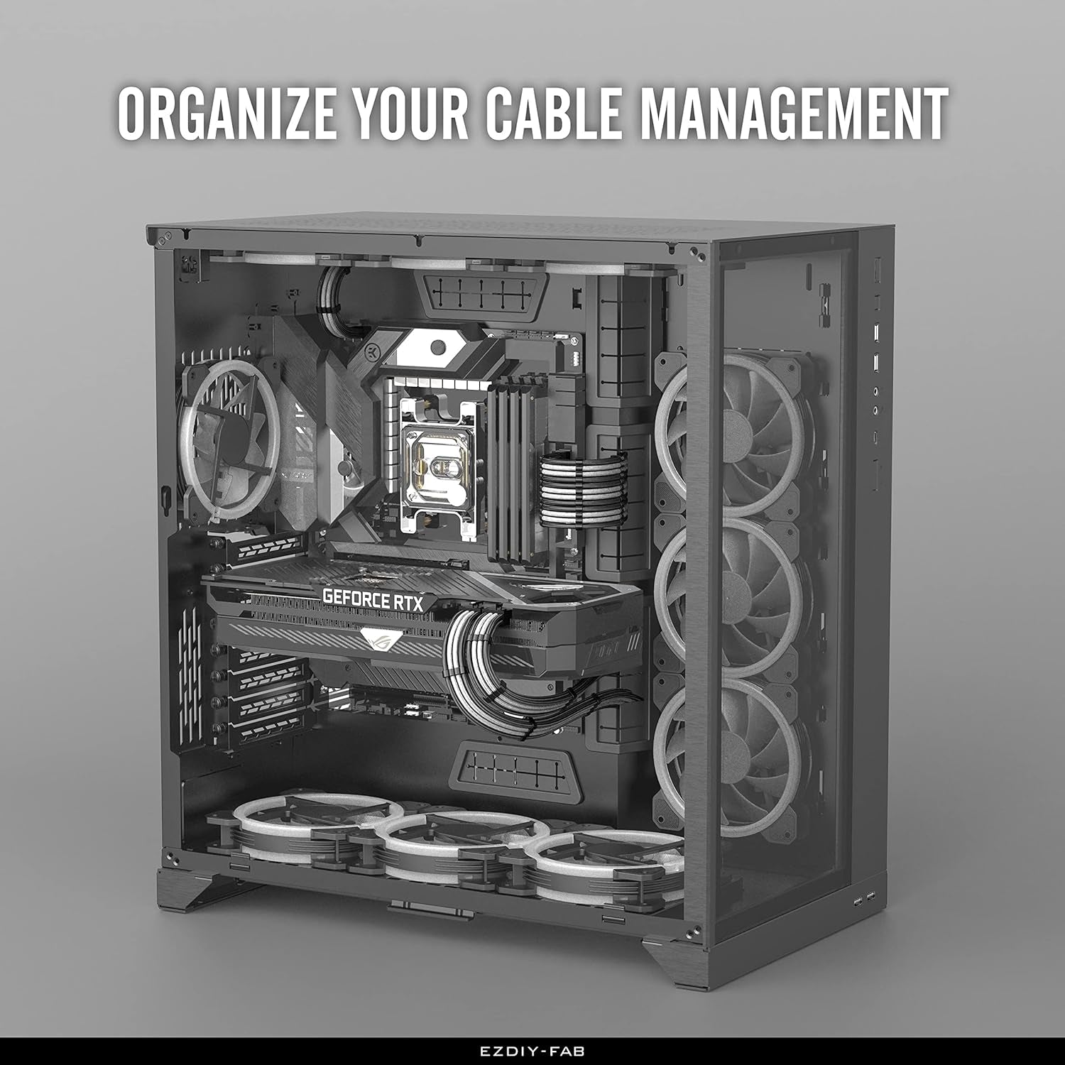 PSU Cable Extension Kit - Sleeved 16 AWG Custom Power Supply Extension 24/8/6/4+4-PIN with Combs - Black/Grey