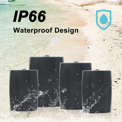 4PCS 6.5‘’ 800W Outdoor Bluetooth Speakers Wired Waterproof with Multifunctional Amplifier Wall Mount Speakers for Patio
