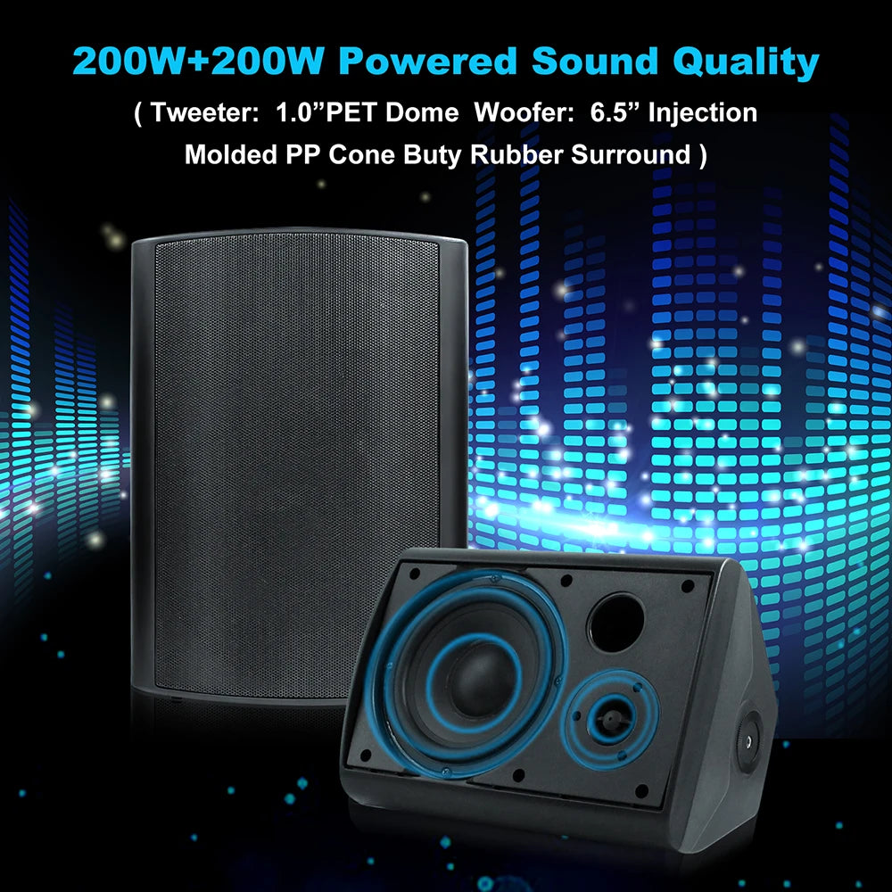6.5'' 400W Indoor Outdoor Speakers Wired Waterproof Passive with Powerful Bass Wall Mount Speakers All Weather Durability