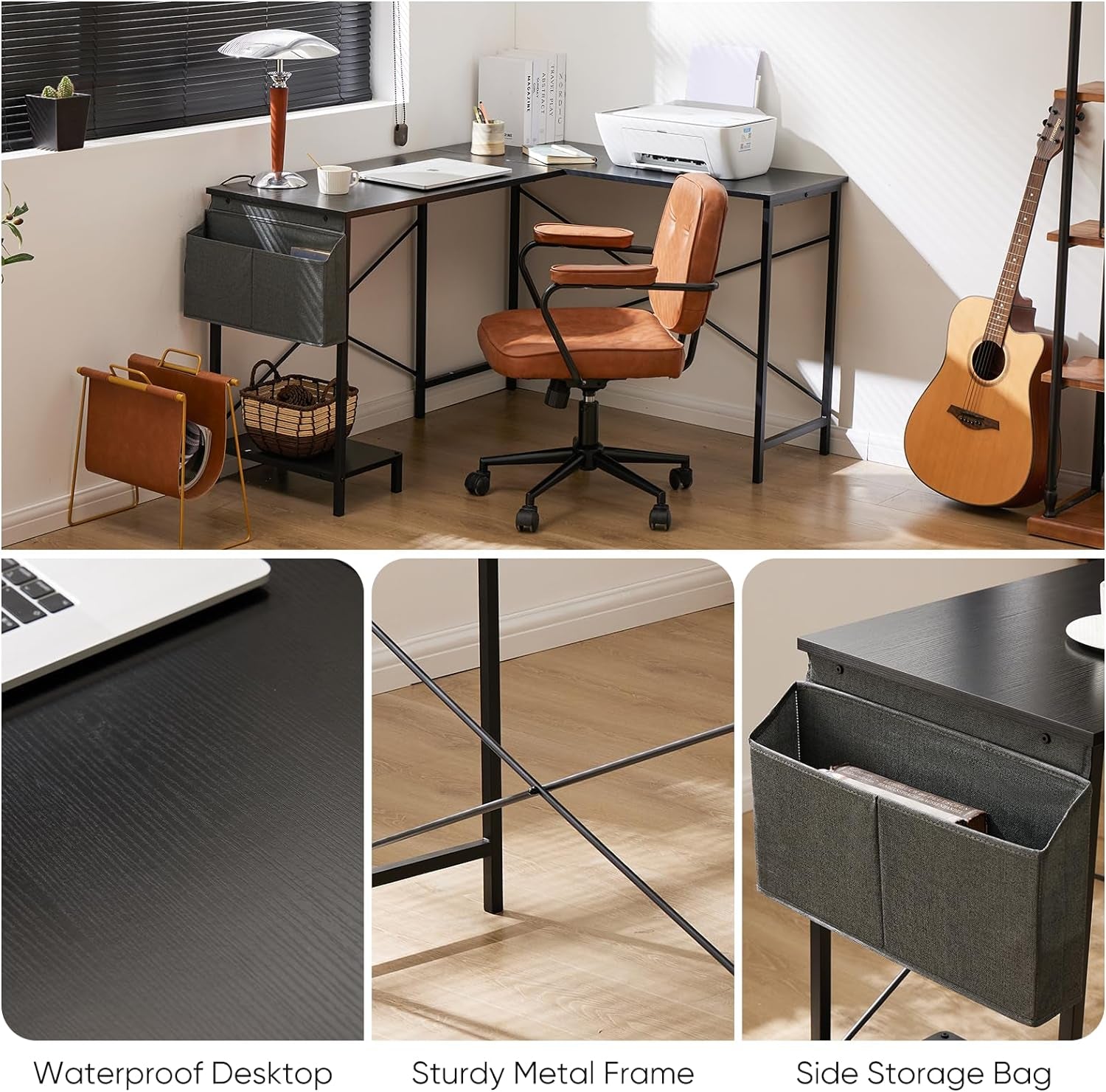 L Shaped Computer Desk - Gaming Table Corner Desk 50 Inch PC Writing Black Desk