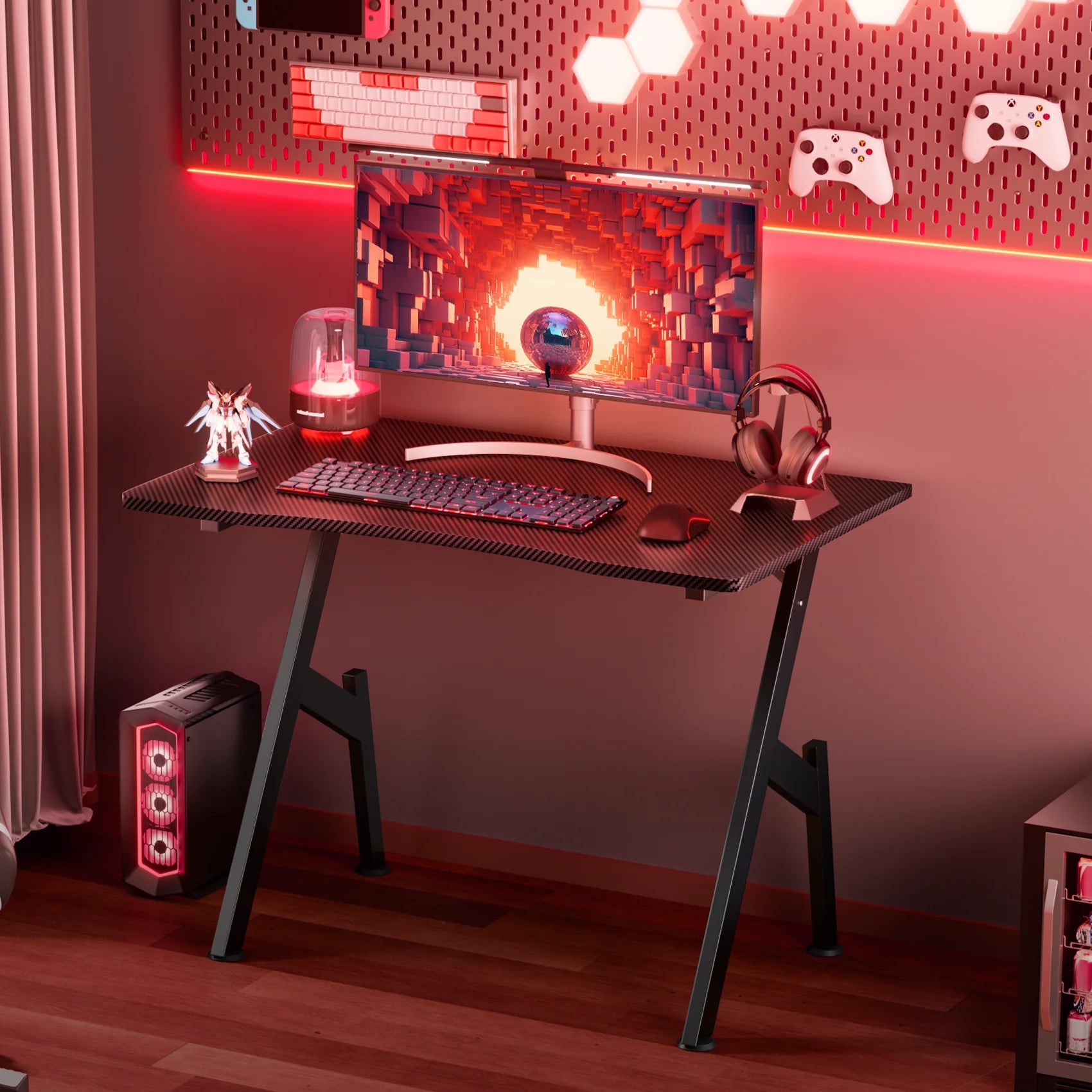 32 Inch Gaming Desk, Ergonomic Gamer Table, Gamer Workstations for Adult and Teen, Black