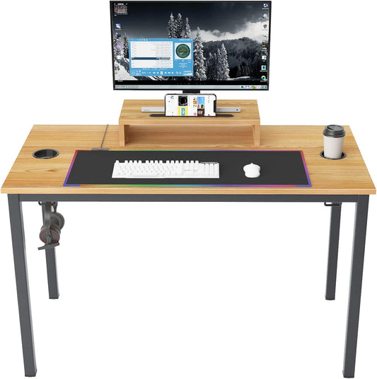 Gaming Computer Desk with RGB LED Mouse Pad, 47 Inches All-In-One Gaming Table/Workstation with Display Stand, ND14 Pro, Teak and Black Legs, 1 Pack