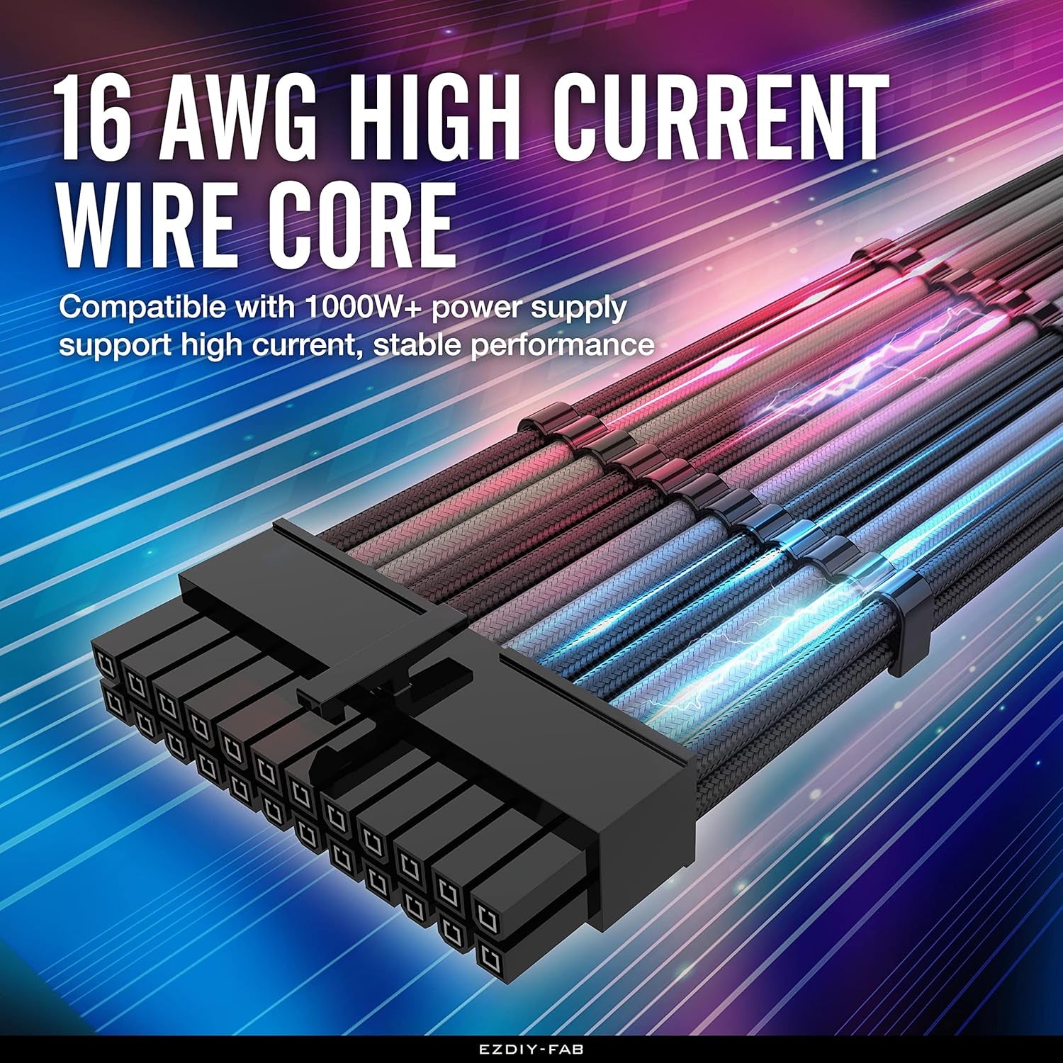 PSU Cable Extension Kit - Sleeved 16 AWG Custom Power Supply Extension 24/8/6/4+4-PIN with Combs - Black/Grey