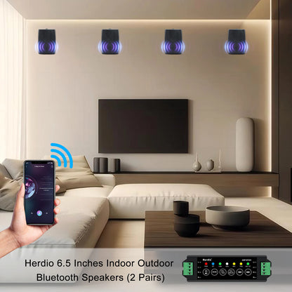 4PCS 6.5‘’ 800W Outdoor Bluetooth Speakers Wired Waterproof with Multifunctional Amplifier Wall Mount Speakers for Patio