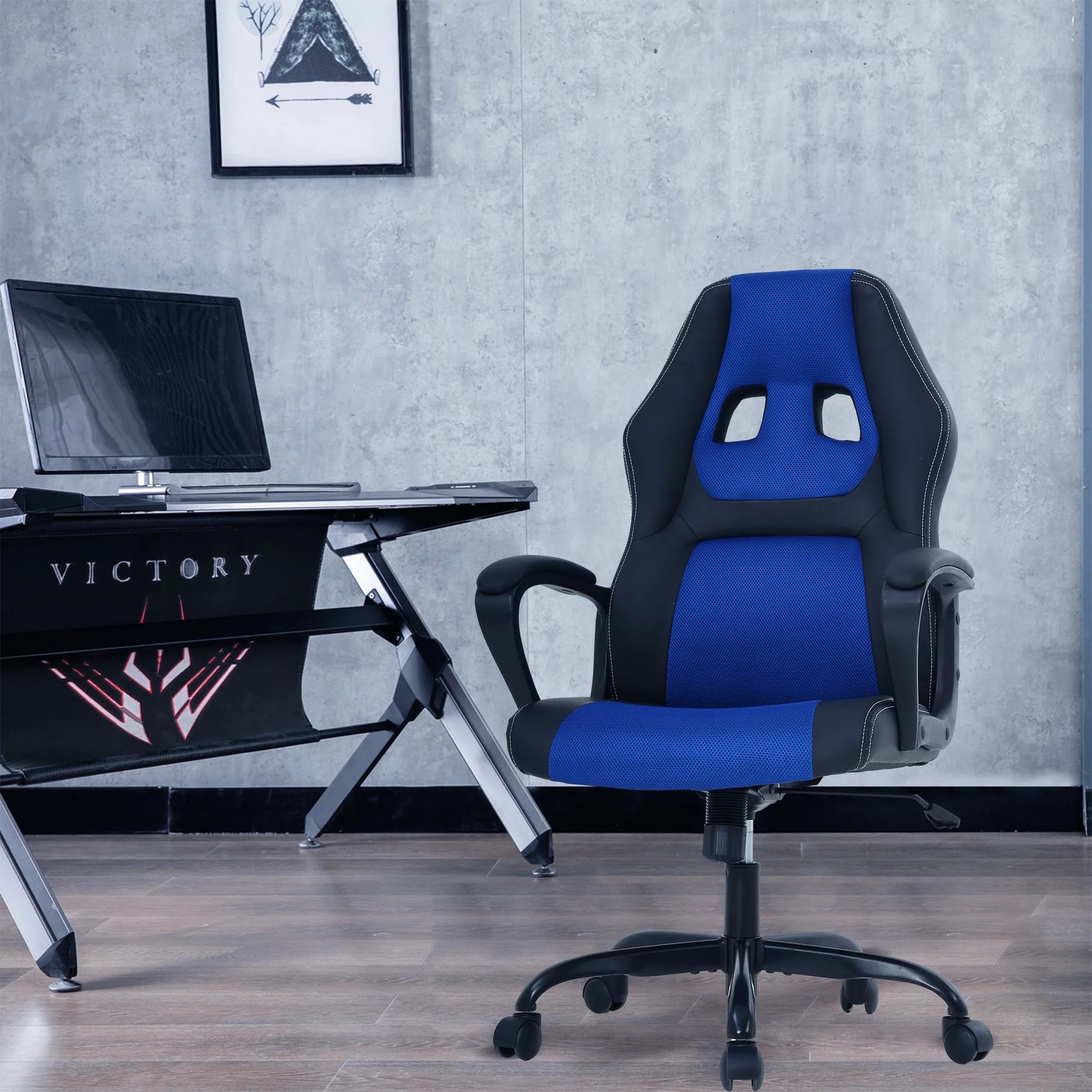 Gaming Chair PC Gaming Chair Gaming Chairs for Adults, Computer Chair PU Leather Office Desk Chair with Arms & Back Ergonomic High-Back Video Game Chair(Blue）