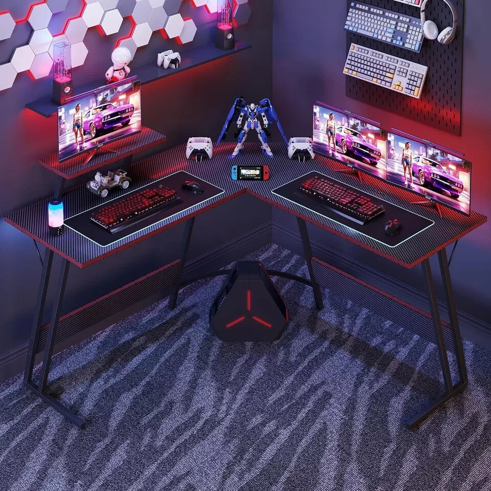 Escritorio Mesa Gamer Para PC Computadora En Forma De L Moderno Negro 51"