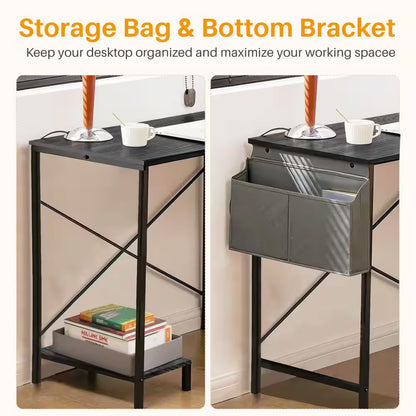 Modern 50 In. L Shaped Black Wood Reversible Computer Desk Corner PC Gaming Table with Side Storage Bag and Shelf