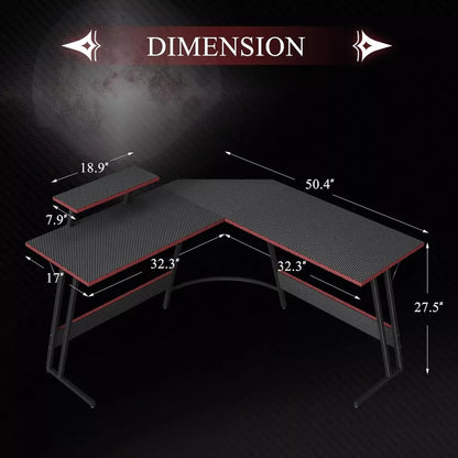 Escritorio Mesa Gamer Para PC Computadora En Forma De L Moderno Negro 51"