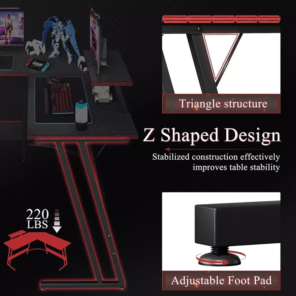 Escritorio Mesa Gamer Para PC Computadora En Forma De L Moderno Negro 51"