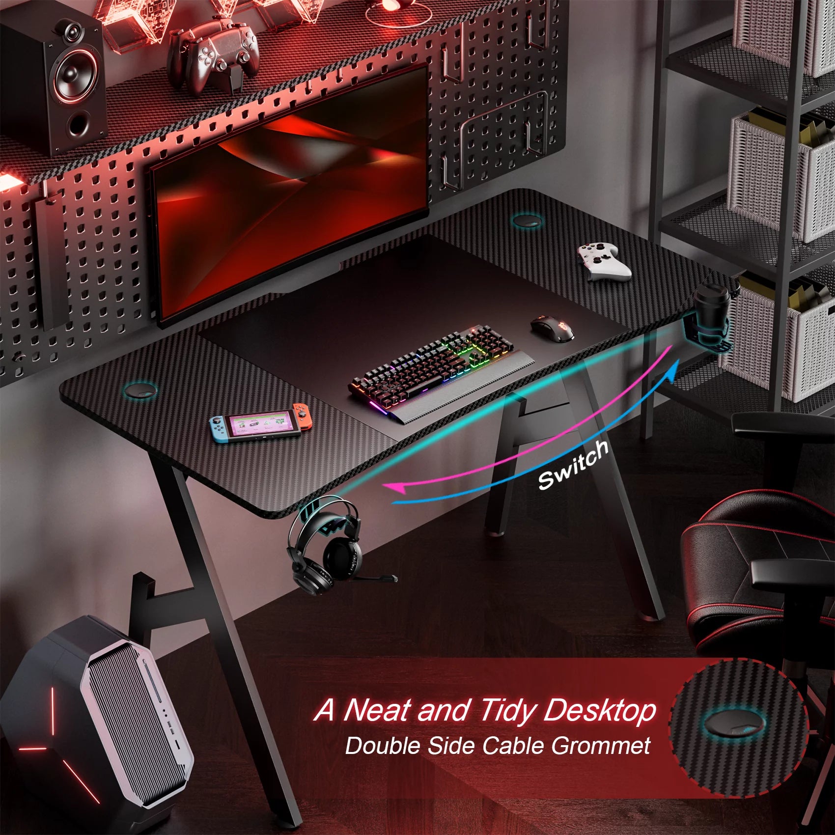 55 Inch Gaming Desk, Ergonomic Computer Table, Gamer Table, Large Pc Workstation, Black