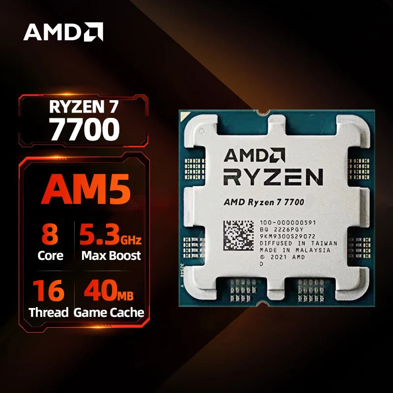 Ryzen 7 7700 Processor 5.3Ghz 8-Core 16-Thread 40MB Game Cache 5NM TDP 65W Socket AM5 Gaming CPU Integrated Graphics