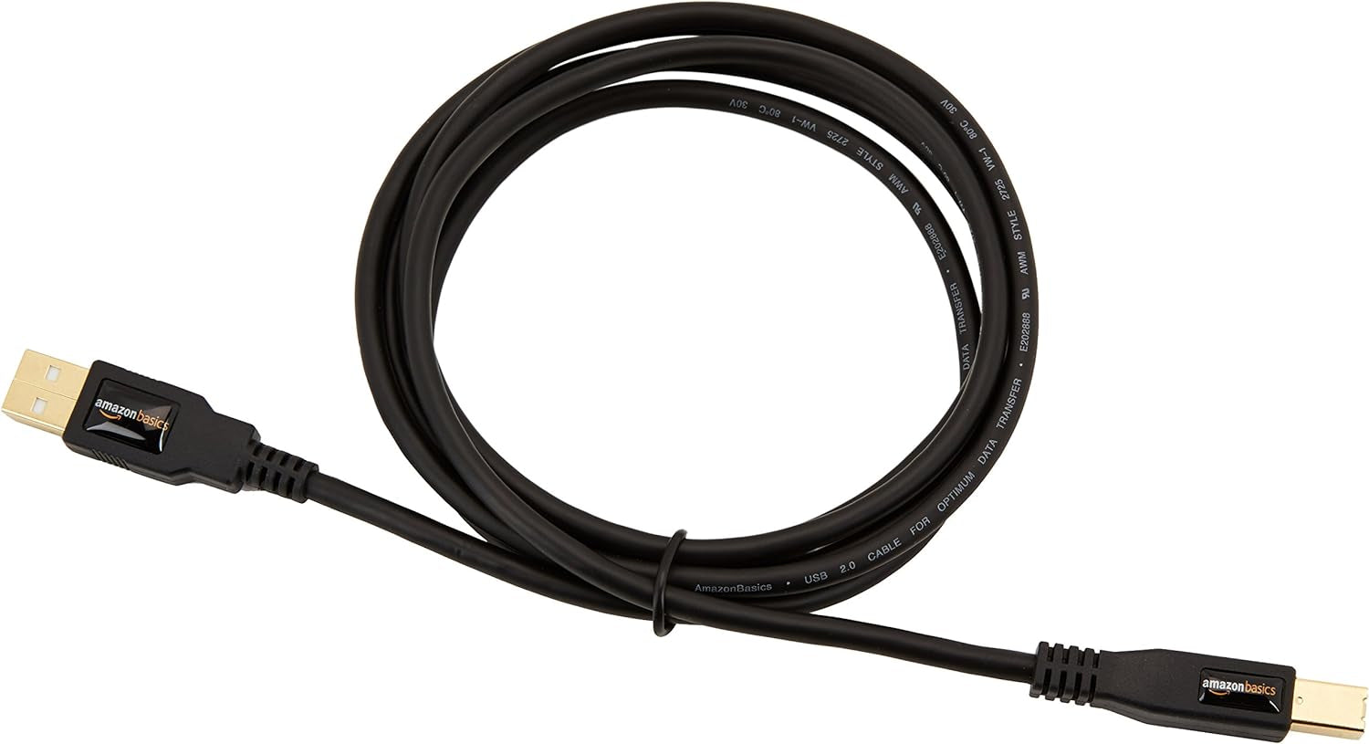USB-A to USB-B 2.0 Cable for Printer or External Hard Drive, Computer Compatible, Gold-Plated Connectors, Black, 6 Foot
