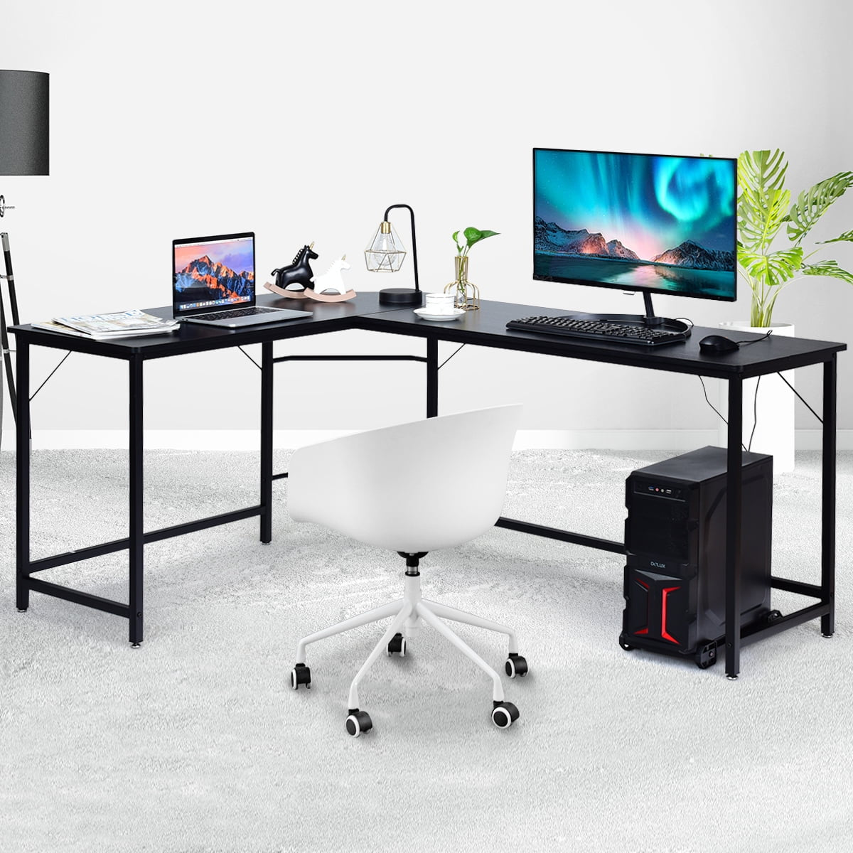 L-Shaped Computer Desk Corner Workstation Study Gaming Table Home Office-Black
