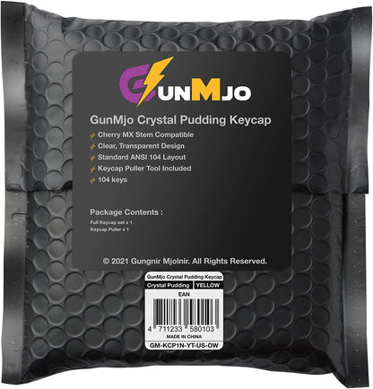 Crystal Pudding Keycap for Gaming Keyboard with Cherry MX Switches, ABS Translucent Keycaps for Backlit Mechanical Keyboard, OEM Profile 104 Keys with 6.25U Space Bar, Painted Yellow Color