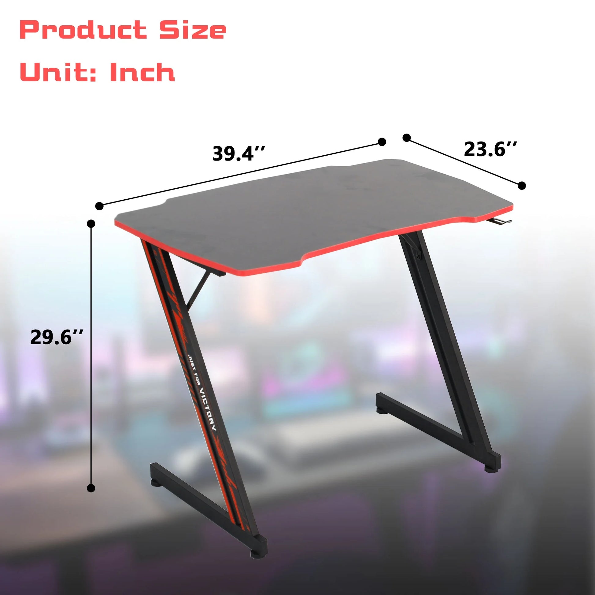 Gaming Desk Z-Shaped Computer Gaming Workstation with Headphone Hook Gaming Desk, Red