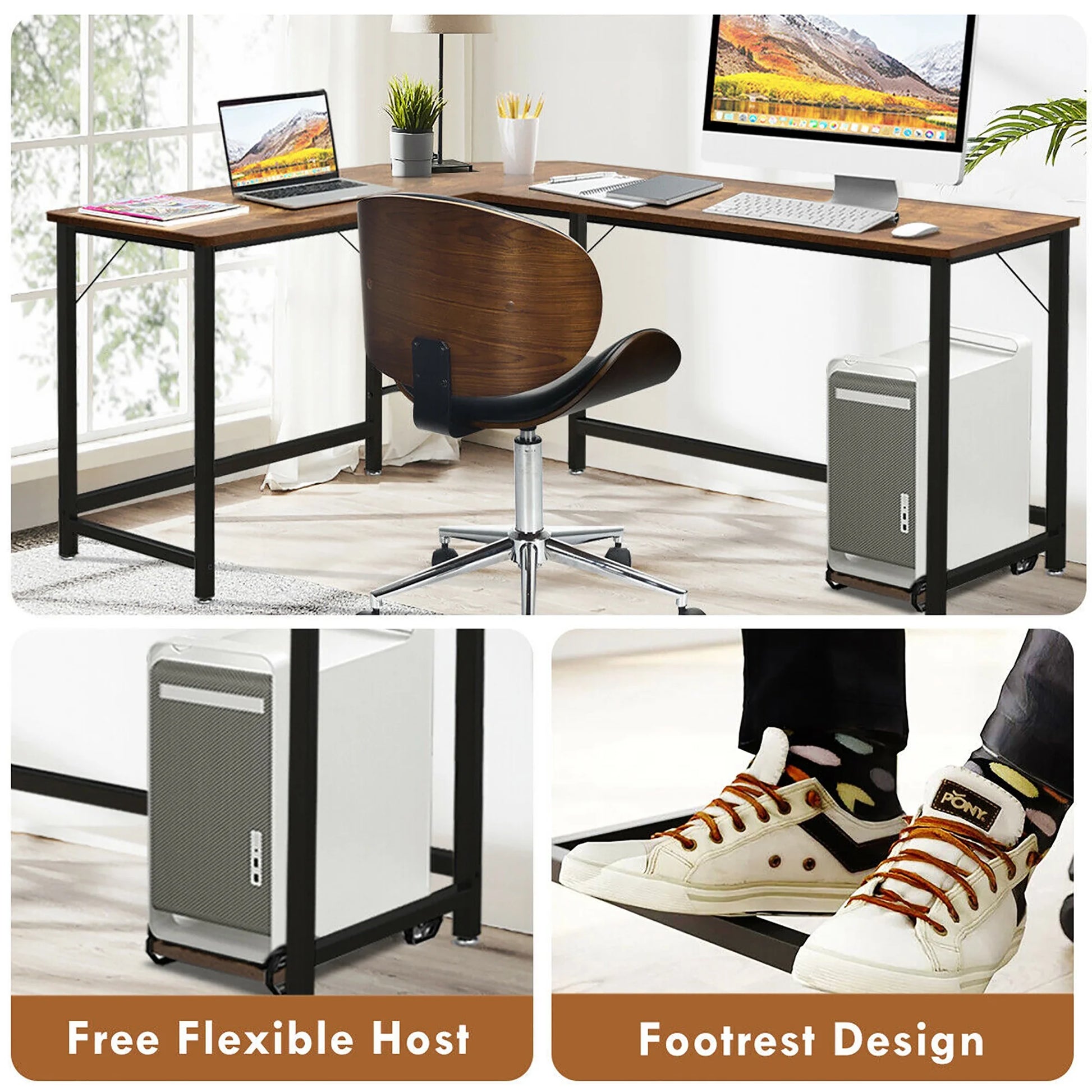 L-Shaped Computer Desk Corner Workstation Study Gaming Table Home Office-Coffee