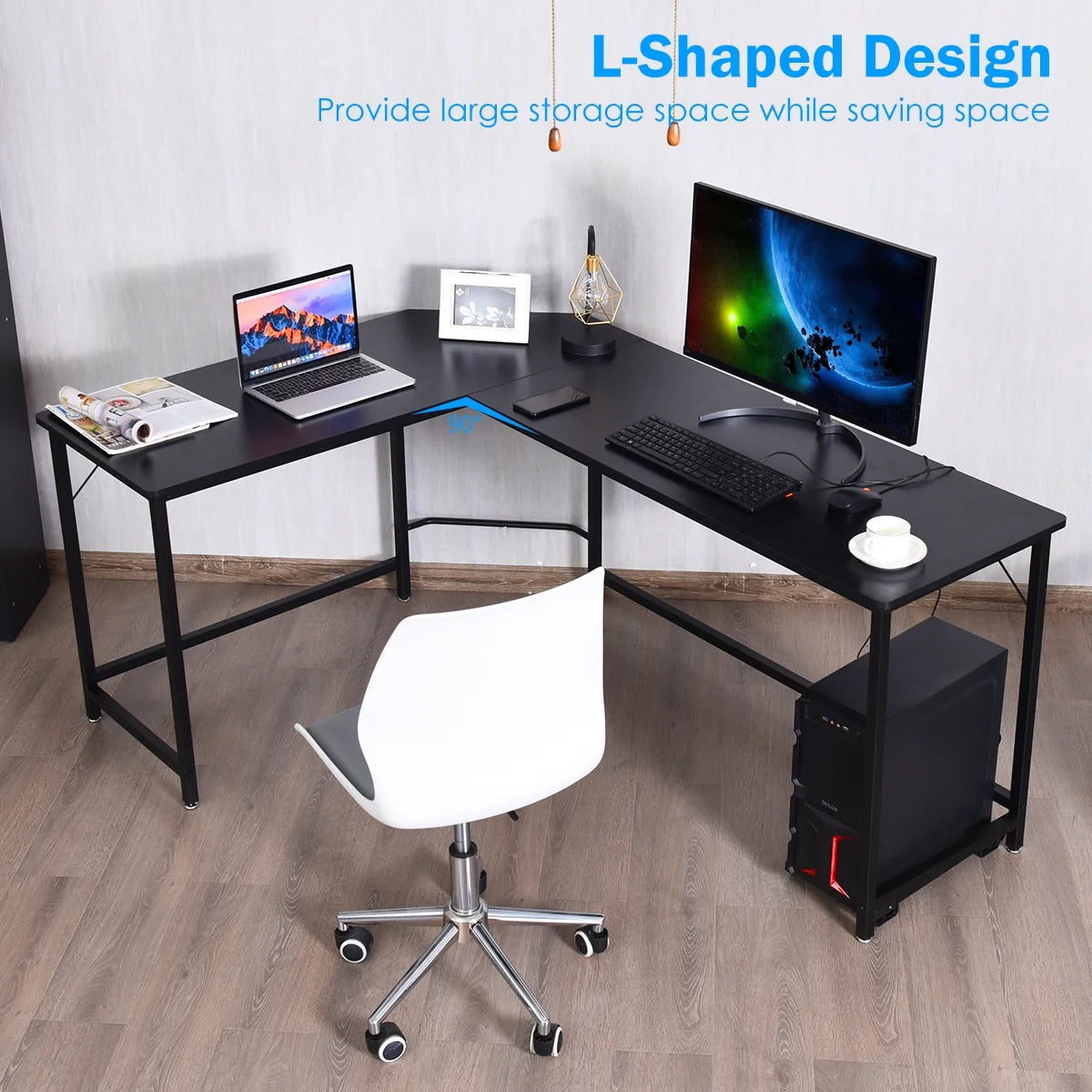 L-Shaped Computer Desk Corner Workstation Study Gaming Table Home Office-Black