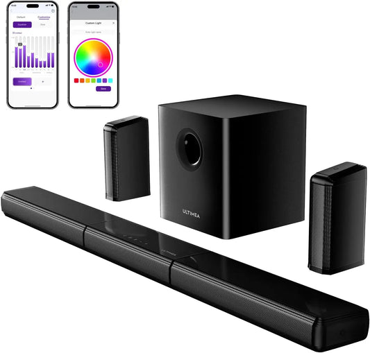 410W 7.1Ch Soundbar with Wireless Subwoofer & 2 Surround Speakers, Surround Sound System Home Theater Bluetooth Speakers