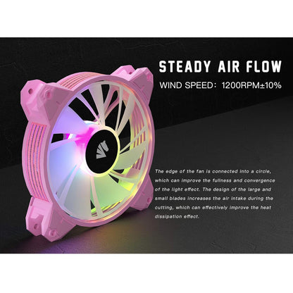 Magic-C Argb Case Fans with Transparent Light Frame Design,120Mm Quiet Computer Cooling PC Fans, 5V ARGB Motherboard SYNC/RC Controller with Hub (3Pack Pink)