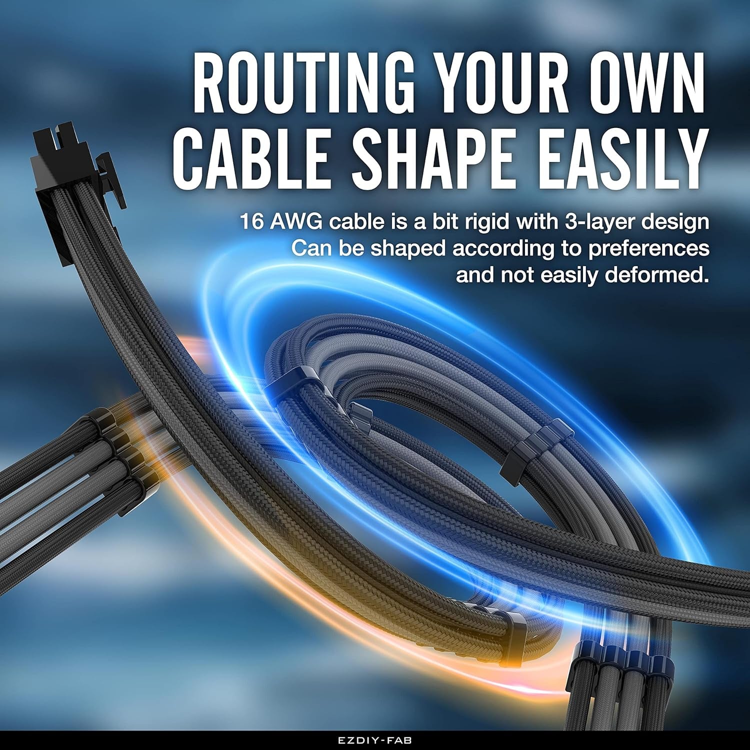 PSU Cable Extension Kit - Sleeved 16 AWG Custom Power Supply Extension 24/8/6/4+4-PIN with Combs - Black/Grey