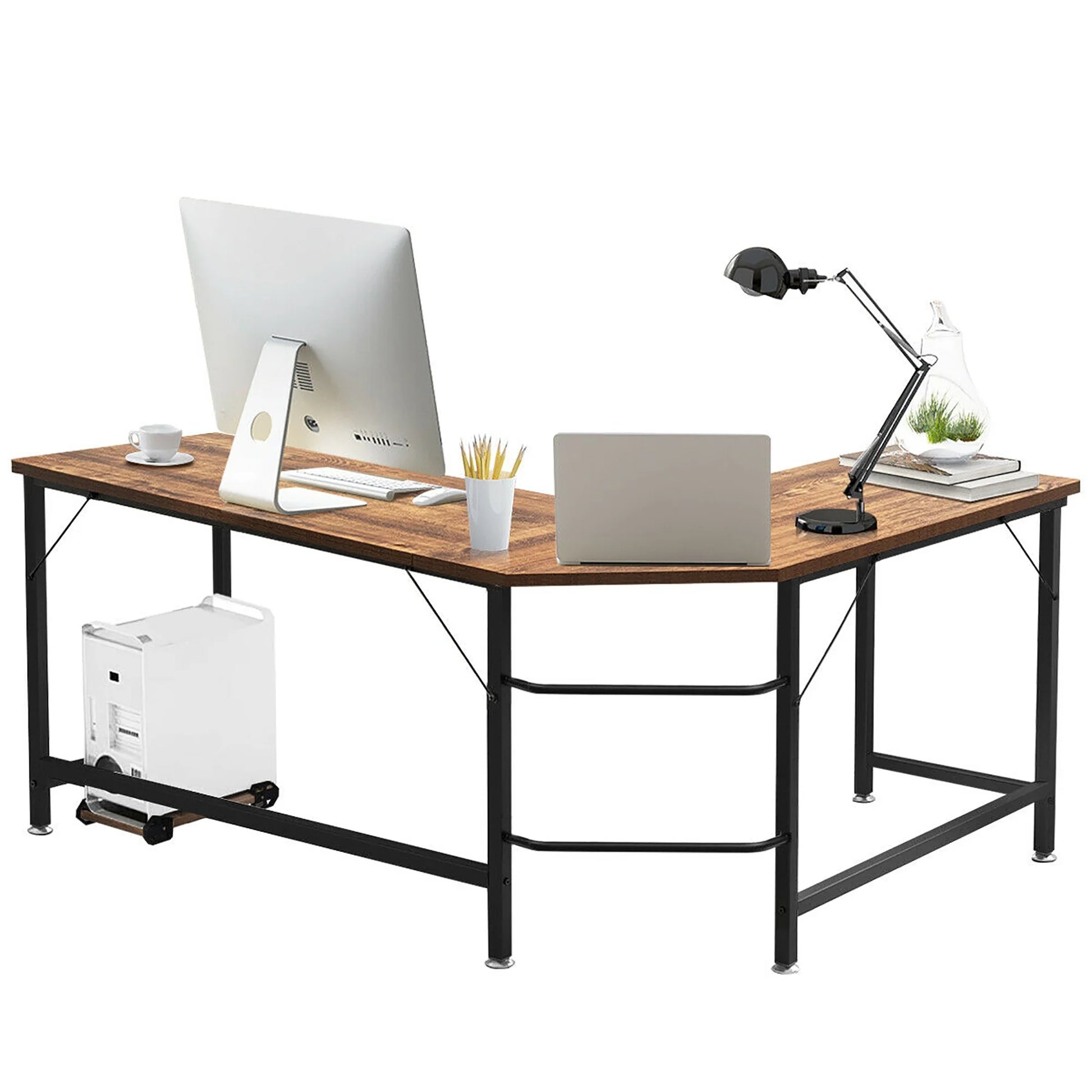 L-Shaped Computer Desk Corner Workstation Study Gaming Table Home Office-Coffee