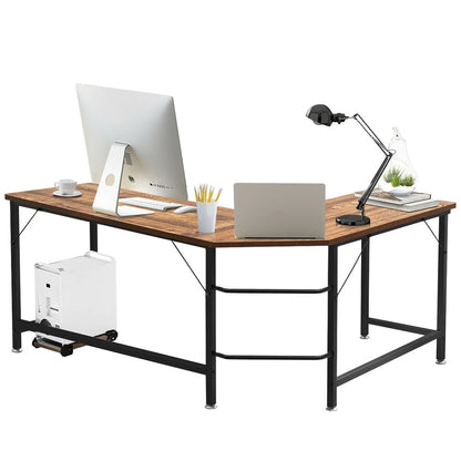 L-Shaped Computer Desk Corner Workstation Study Gaming Table Home Office-Coffee