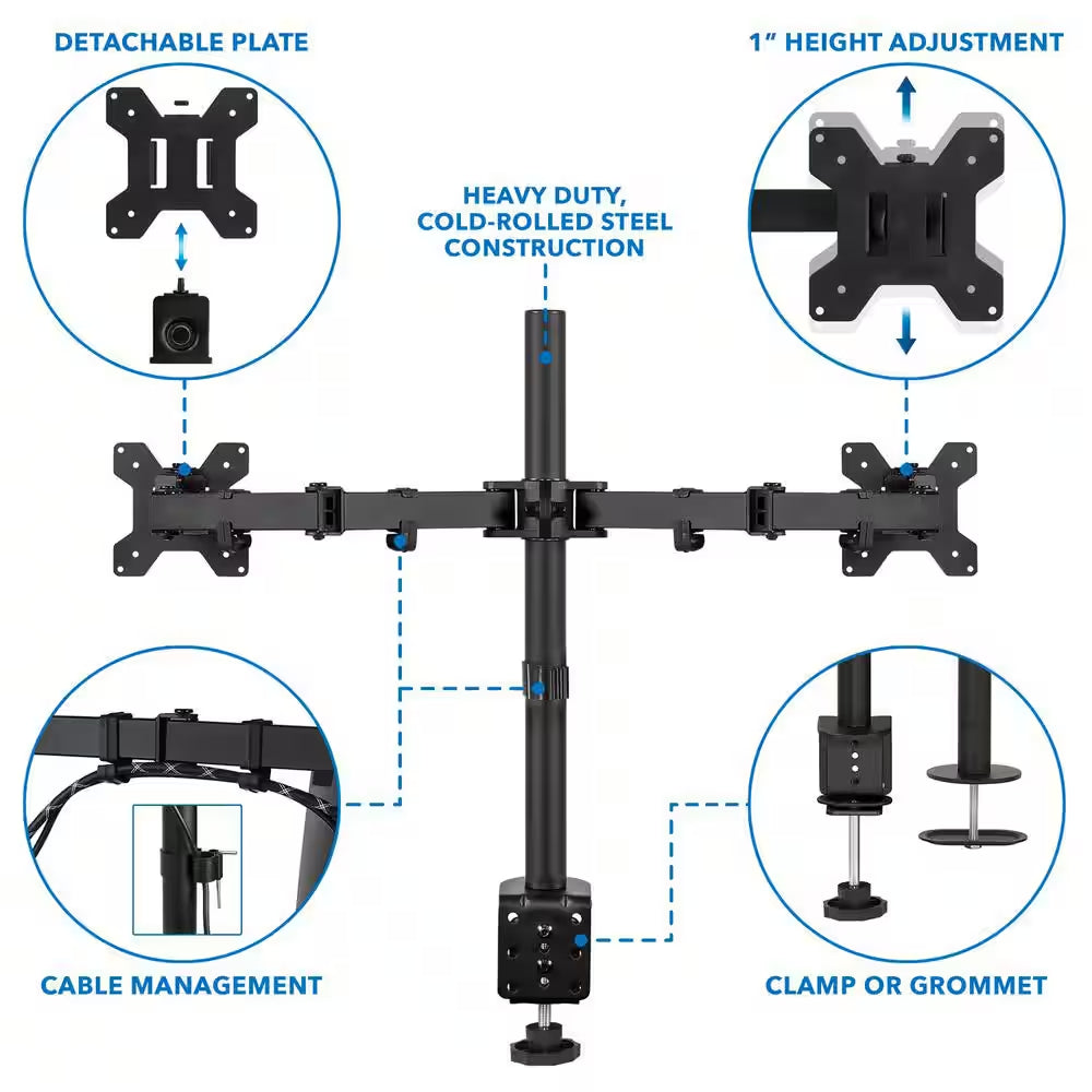 Full Motion Dual Monitor Desk Mount Fits 32 In. Monitors