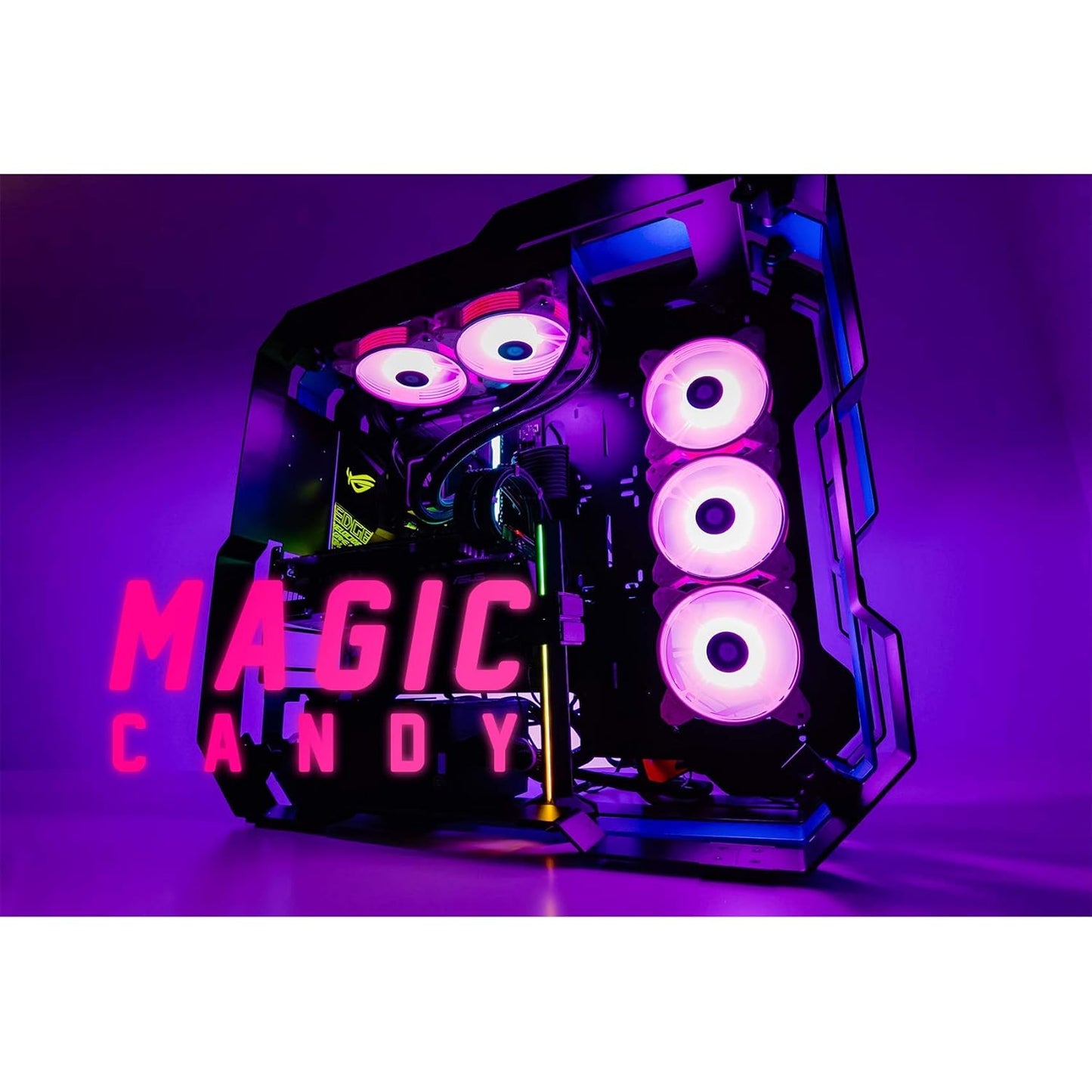 Magic-C Argb Case Fans with Transparent Light Frame Design,120Mm Quiet Computer Cooling PC Fans, 5V ARGB Motherboard SYNC/RC Controller with Hub (3Pack Pink)