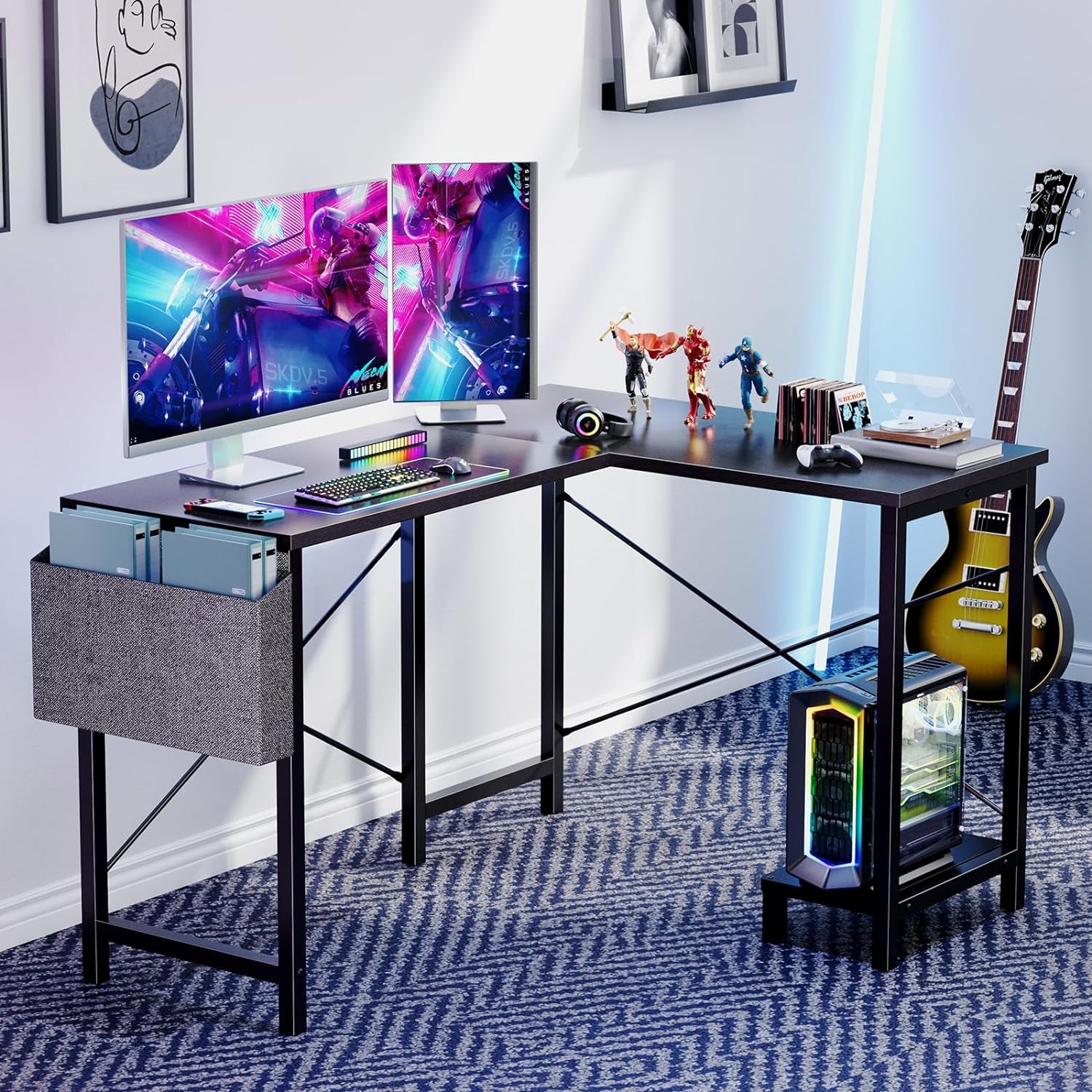 L Shaped Computer Desk - Gaming Table Corner Desk 50 Inch PC Writing Black Desk