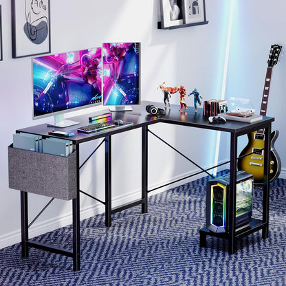 L Shaped Computer Desk - Gaming Table Corner Desk 50 Inch PC Writing Black Desk