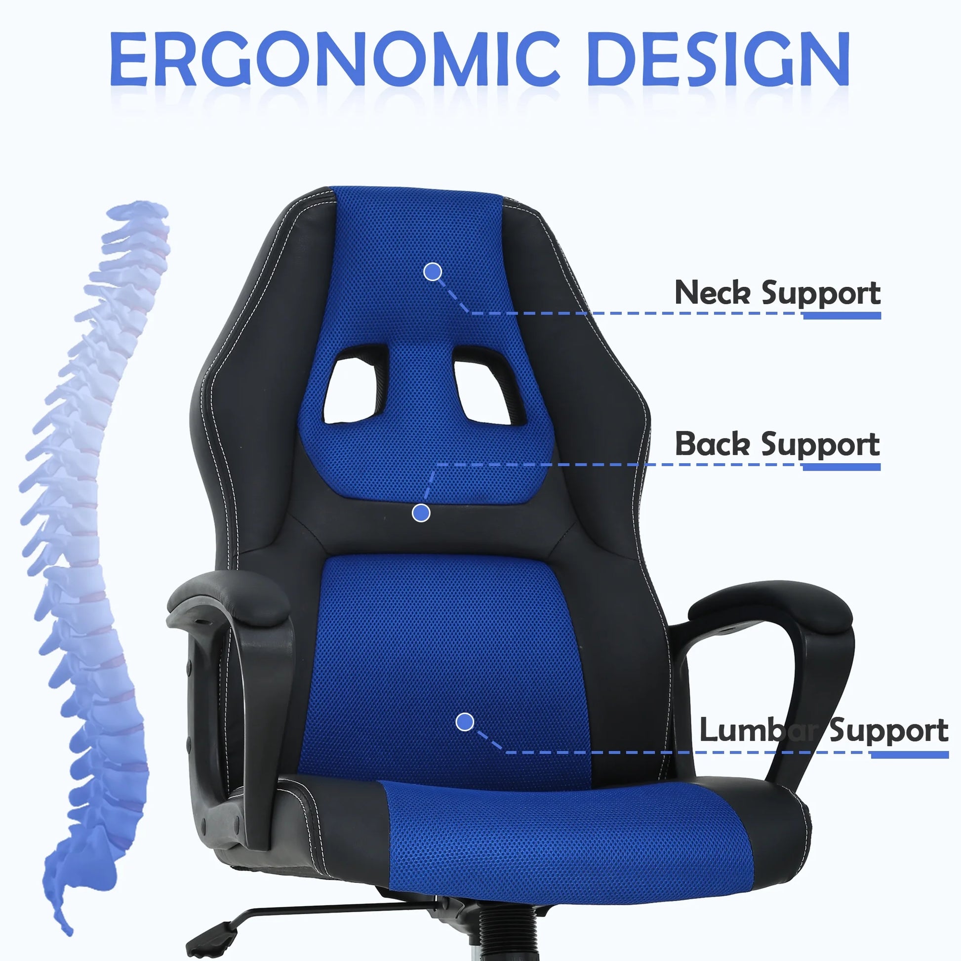 Gaming Chair PC Gaming Chair Gaming Chairs for Adults, Computer Chair PU Leather Office Desk Chair with Arms & Back Ergonomic High-Back Video Game Chair(Blue）