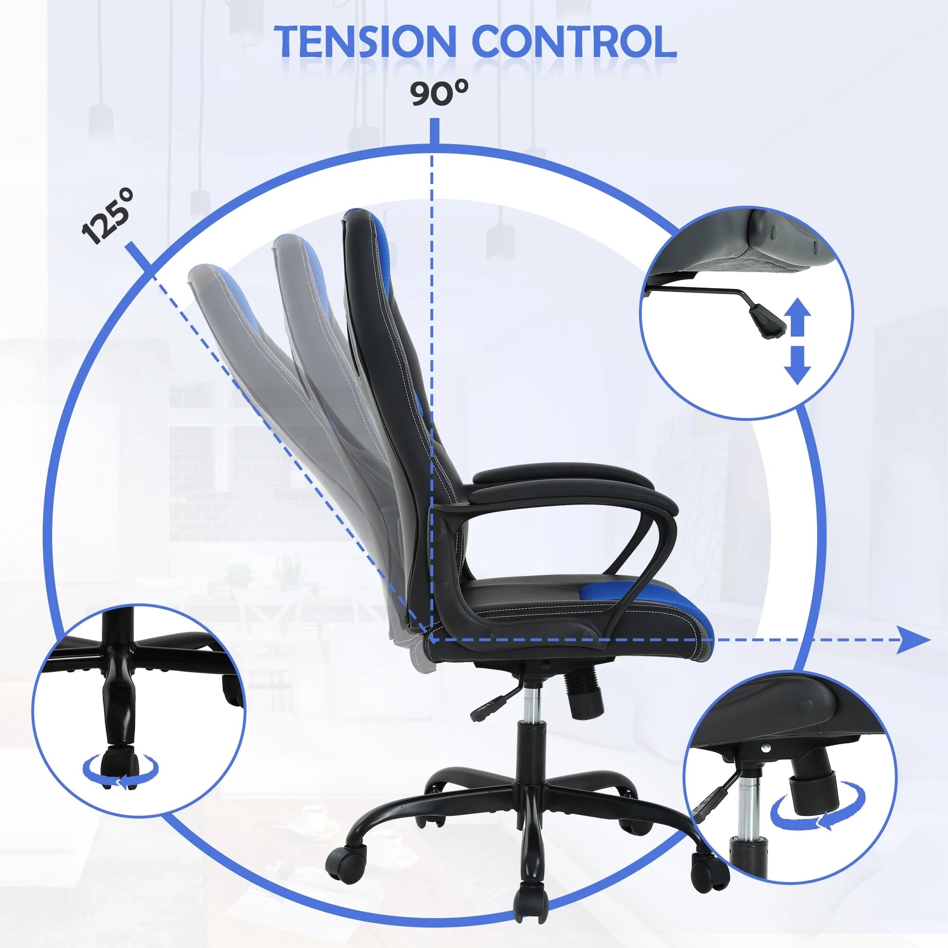 Gaming Chair PC Gaming Chair Gaming Chairs for Adults, Computer Chair PU Leather Office Desk Chair with Arms & Back Ergonomic High-Back Video Game Chair(Blue）
