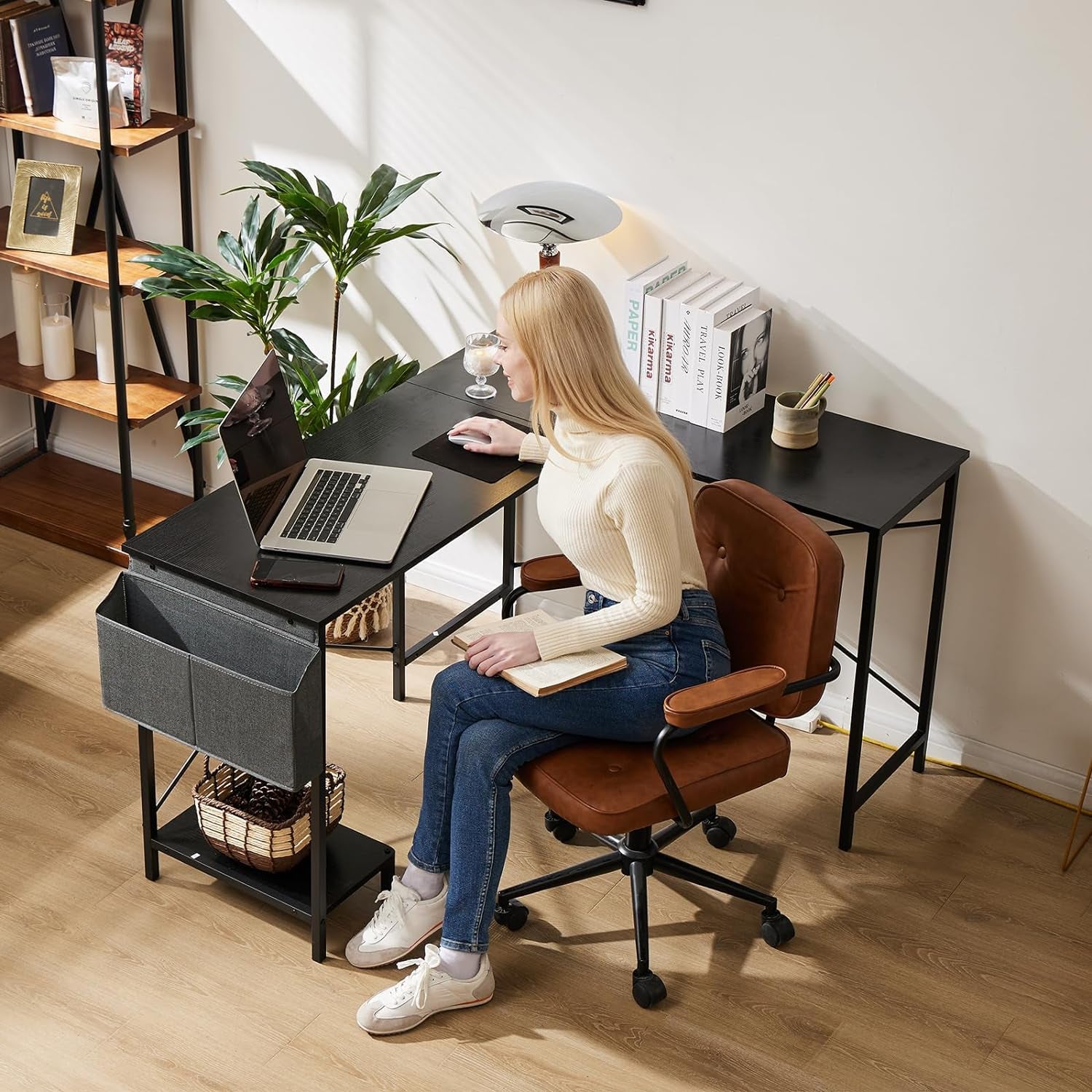 L Shaped Computer Desk - Gaming Table Corner Desk 50 Inch PC Writing Black Desk