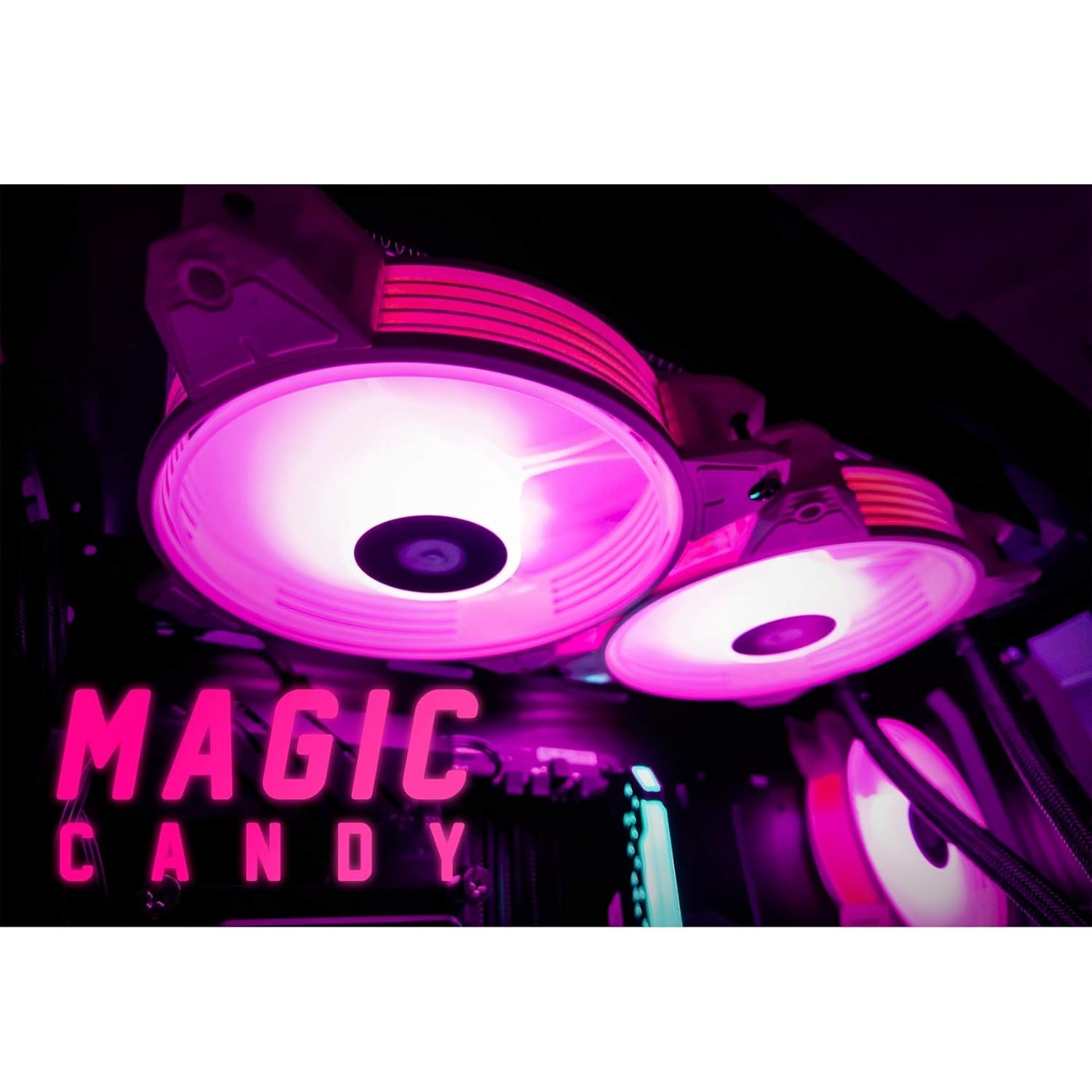 Magic-C Argb Case Fans with Transparent Light Frame Design,120Mm Quiet Computer Cooling PC Fans, 5V ARGB Motherboard SYNC/RC Controller with Hub (3Pack Pink)