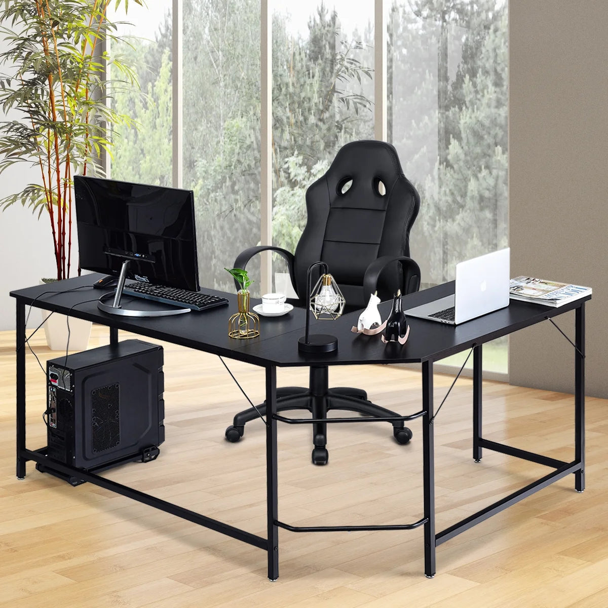 L-Shaped Computer Desk Corner Workstation Study Gaming Table Home Office-Black