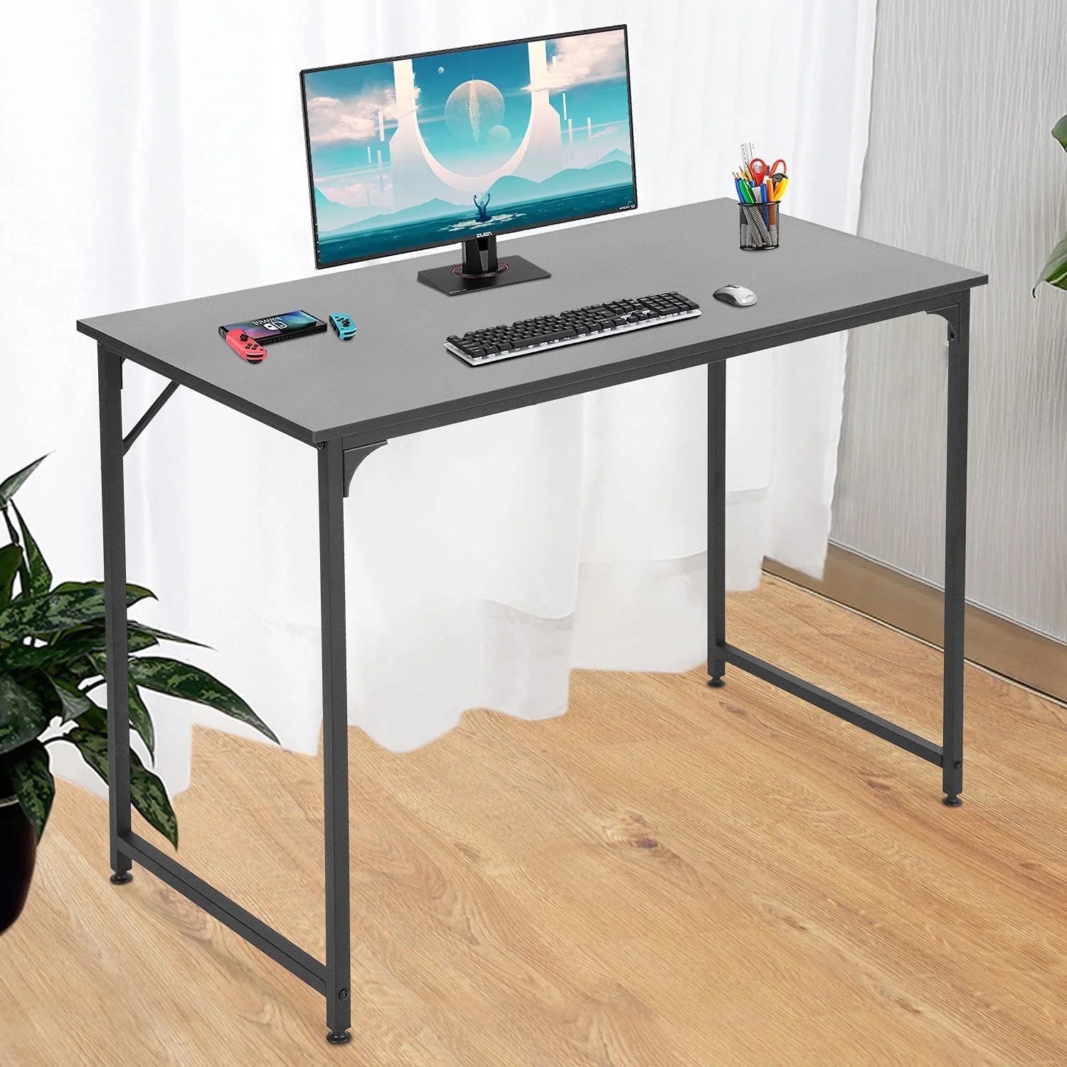 39 Inch Computer Desk Modern Writing Desk, Simple Study Table, Industrial Office Desk, Sturdy Laptop Table for Home Office, Black