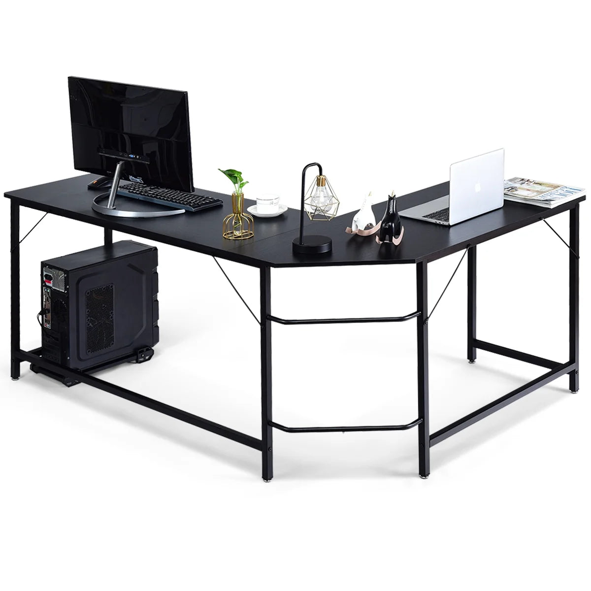 L-Shaped Computer Desk Corner Workstation Study Gaming Table Home Office-Black