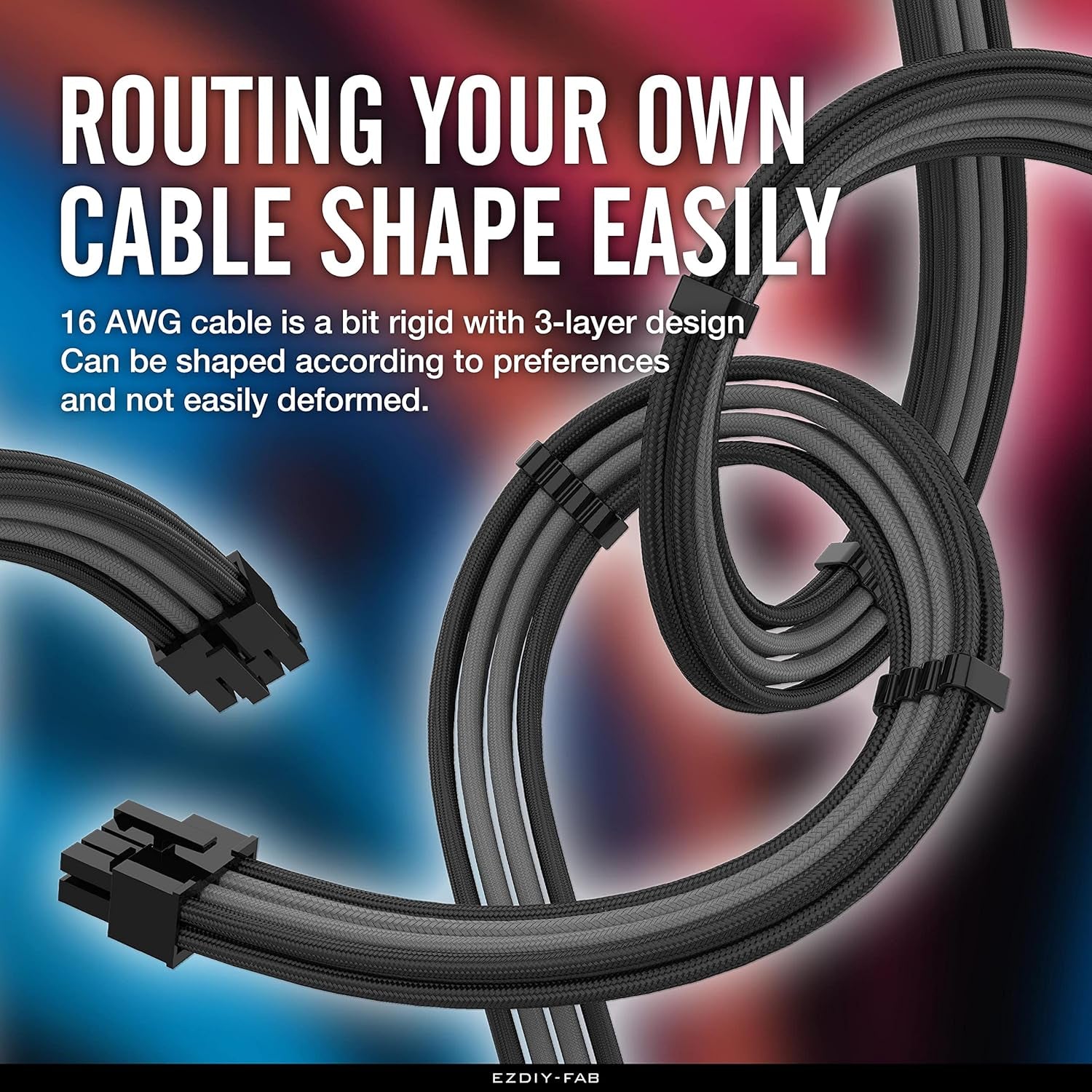 PSU Cable Extension Kit - Sleeved 16 AWG Custom Power Supply Extension 24/8/6/4+4-PIN with Combs - Black/Grey