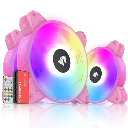 Magic-C Argb Case Fans with Transparent Light Frame Design,120Mm Quiet Computer Cooling PC Fans, 5V ARGB Motherboard SYNC/RC Controller with Hub (3Pack Pink)