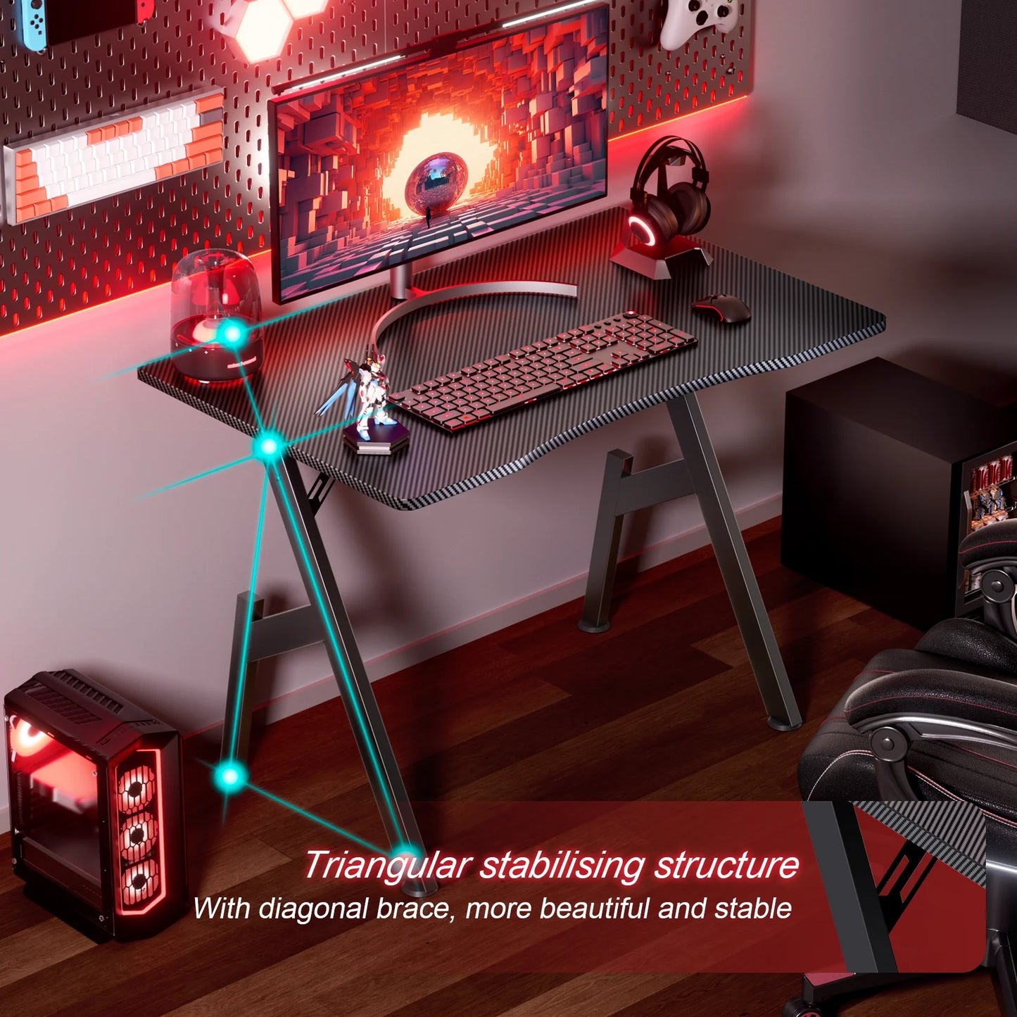 32 Inch Gaming Desk, Ergonomic Gamer Table, Gamer Workstations for Adult and Teen, Black